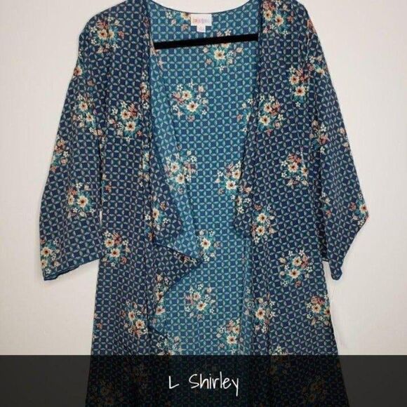 LuLaRoe Shirley Kimono NWT Blue Floral Large Cover - Picture 1 of 2